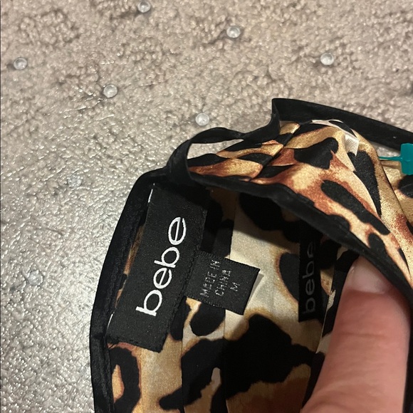 BEBÉ silk M Y2K Leopard Print Wrap Top with Black Accents - Picture 2 of 3